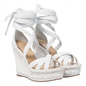 Christian Louboutin Lagoadonna 120 White Lace Up Platform Wedge Sandal Heel 41